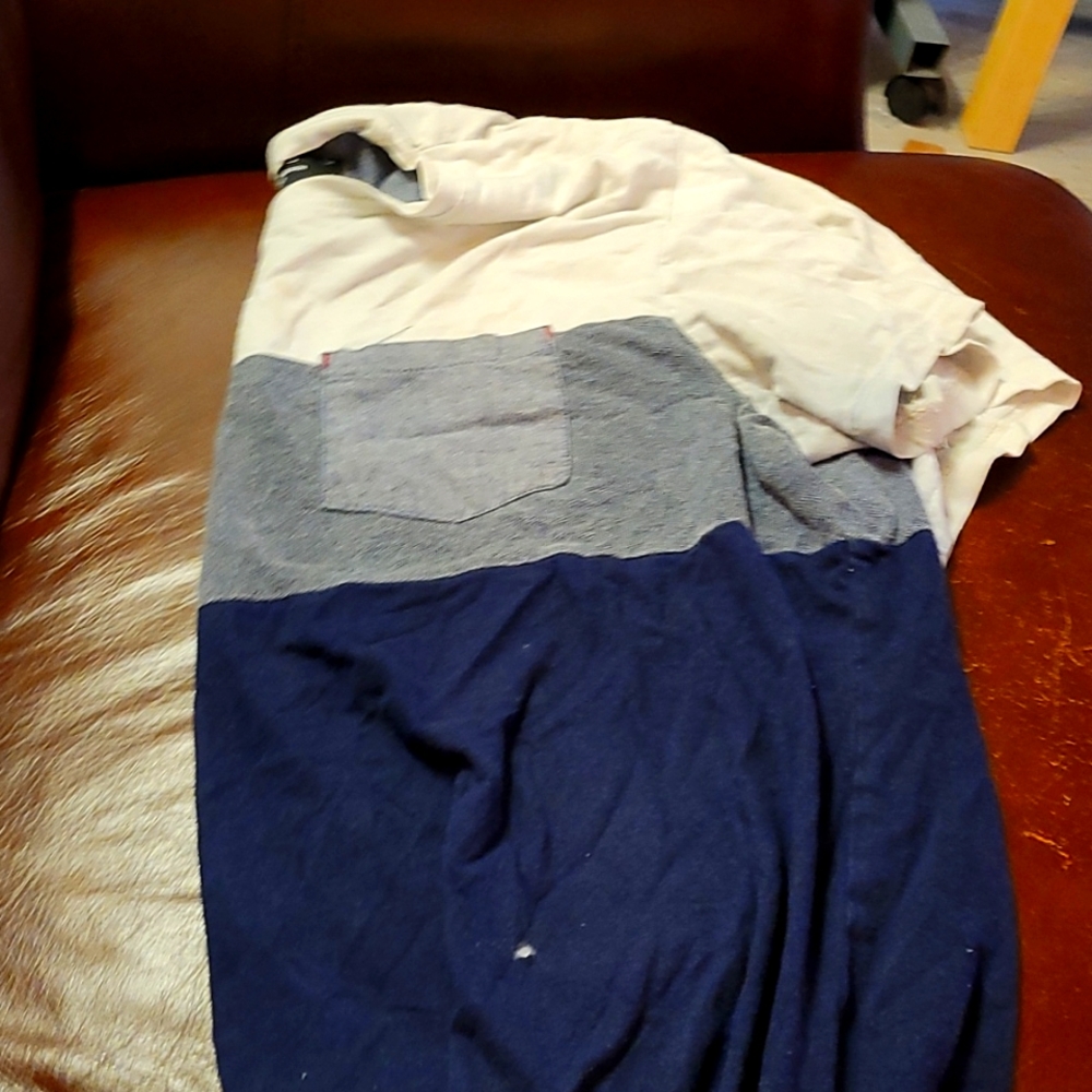 Indigo Blue Gray and White short sleeve shirt